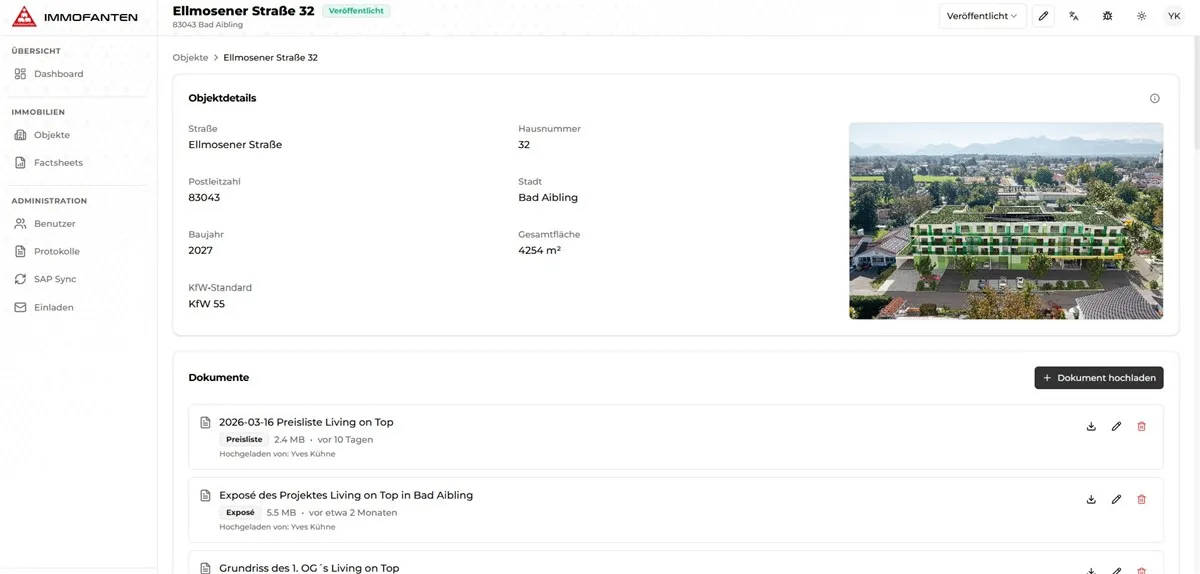 Immofanten Partner-Dashboard - Objektübersicht